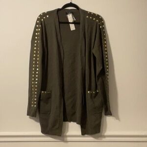 Belldini Olive Sweater with Gold Studs